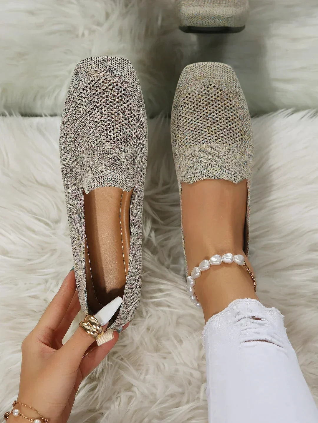 Dames Ballerina's met Parelband en Strass voor Casual