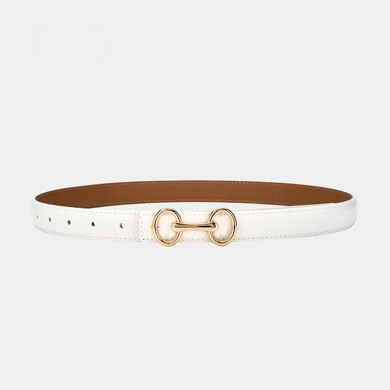 Dames Leren Riem met Dubbele Ring Gesp Smal