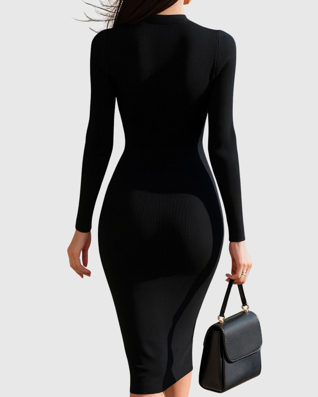 Eadwine | Rits-Voorkant Geribbelde Tricot Midi Jurk