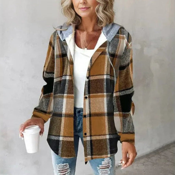 Dames Geruite Overshirt met Capuchon en Knoopsluiting