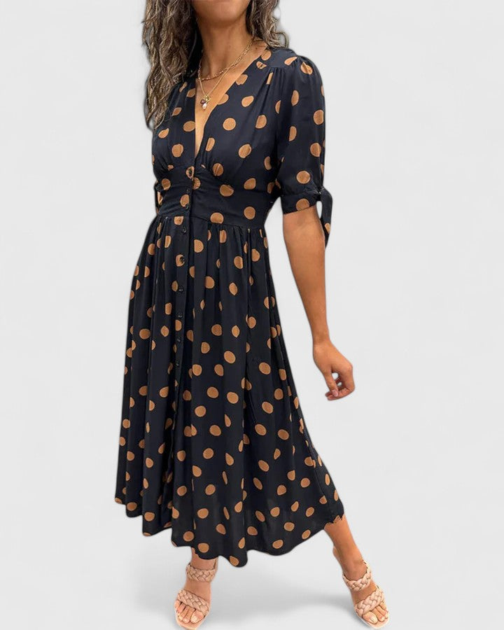 Colette | Verfijnde Polkadot Jurk