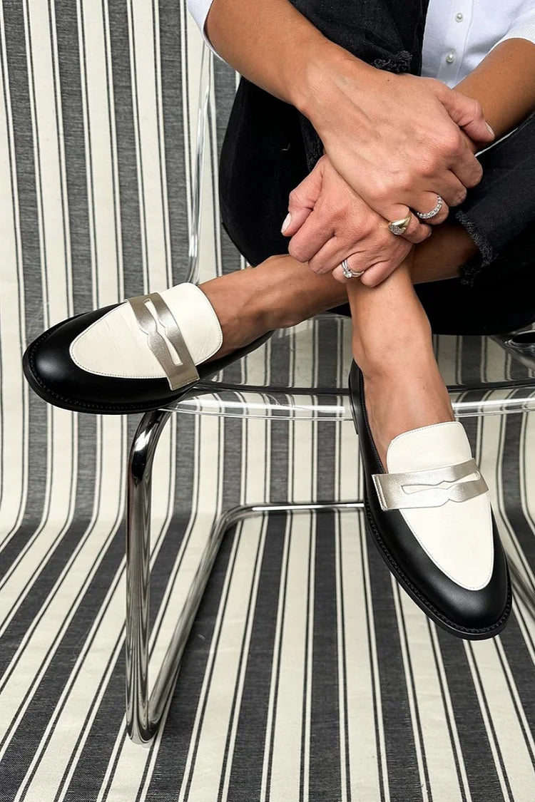 Dames Loafers Tweekleurig met Metallic Detail