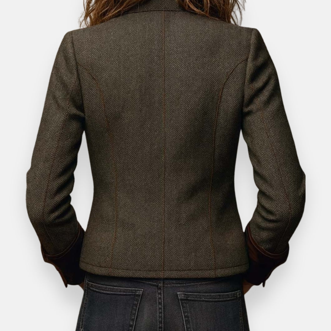 Dames Tweed Jas met Fluwelen Details en Getailleerde Pasvorm