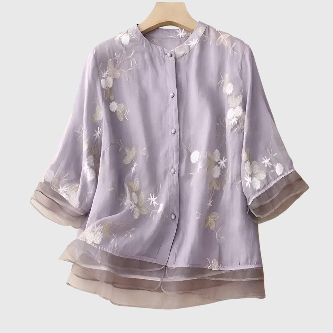 Nellie | Elegante Top Met Geborduurde Bloemen