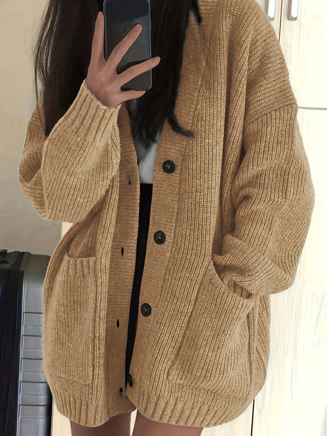 Dames Relaxed Cardigan met Knoopsluiting en Zakken