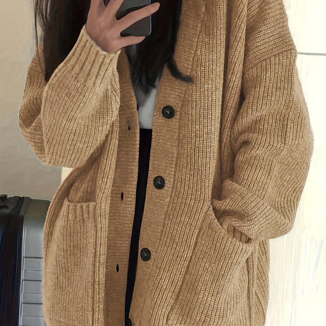 Dames Relaxed Cardigan met Knoopsluiting en Zakken