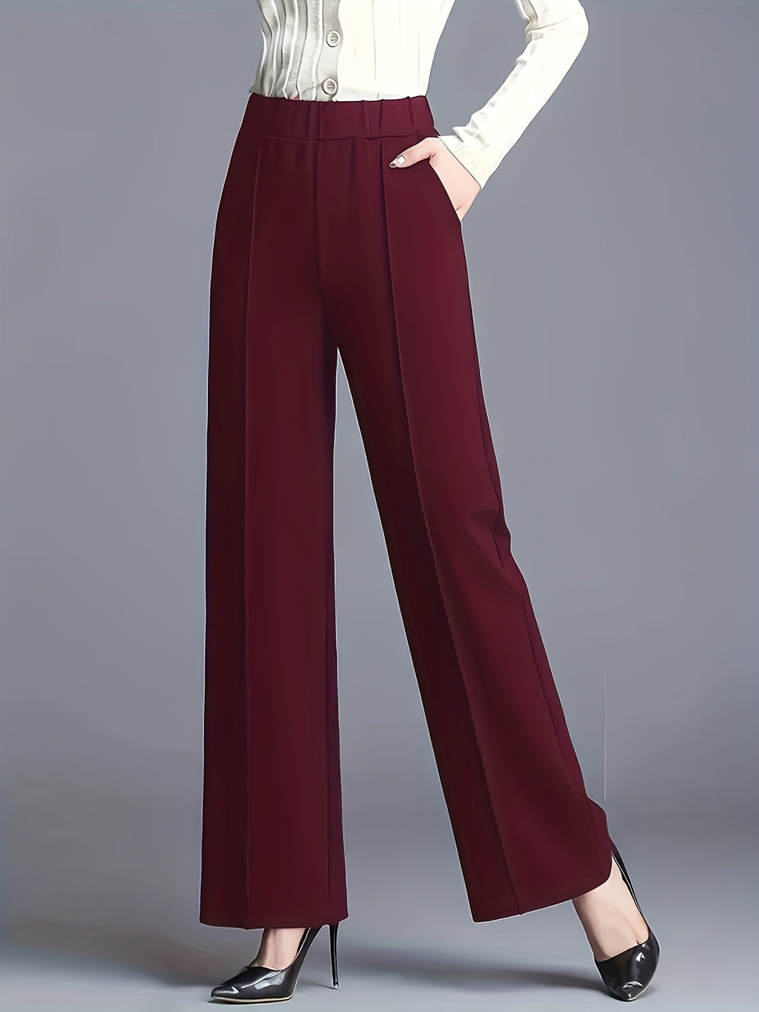 Dames Wijdbenige Palazzo Broek Hoge Taille met Zakken