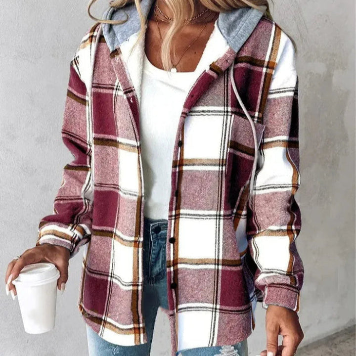 Dames Geruite Overshirt met Capuchon en Knoopsluiting