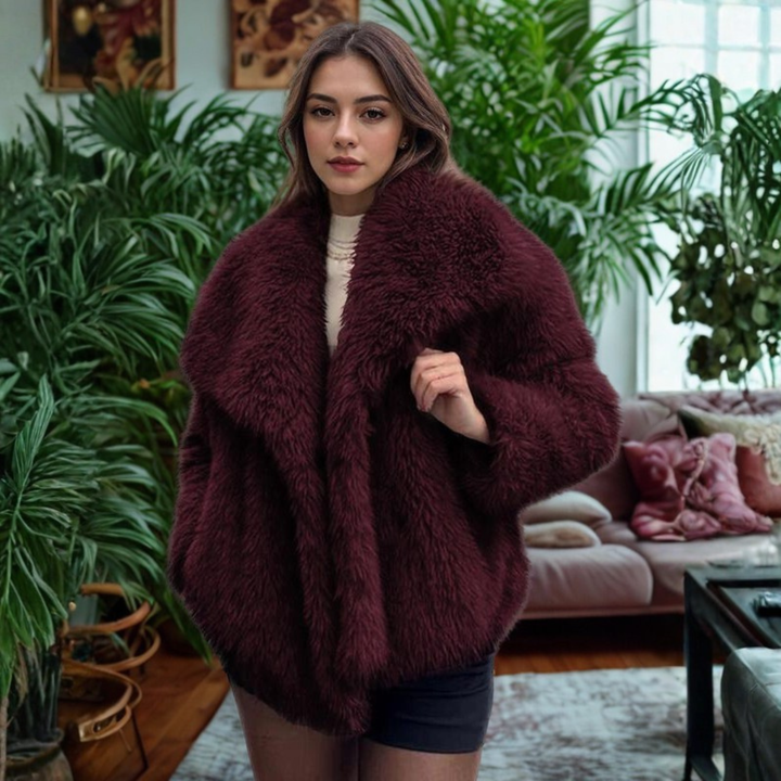 Corrine - Classy Lange Mouwen Kraag Fuzzy Jas