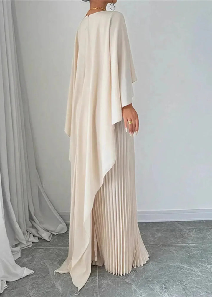 Makayla | Dames Trouwen Gasten Geplooide Cape Maxi Jurk