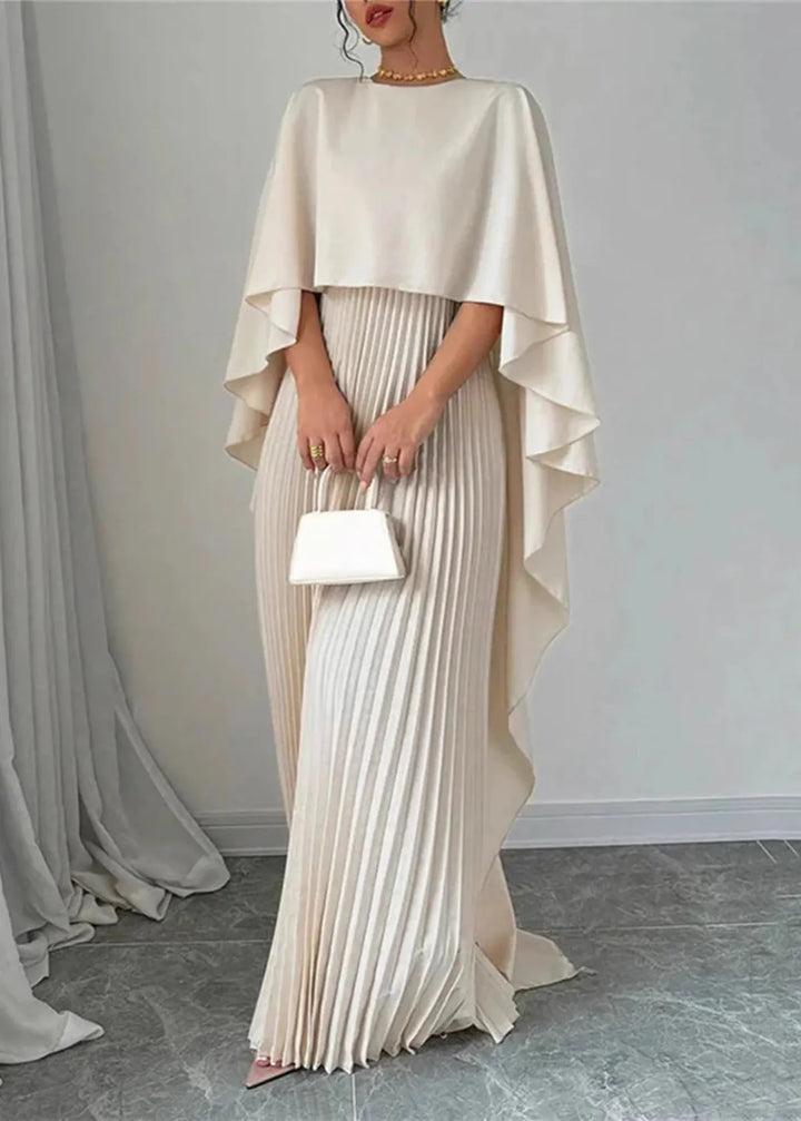 Makayla | Dames Trouwen Gasten Geplooide Cape Maxi Jurk