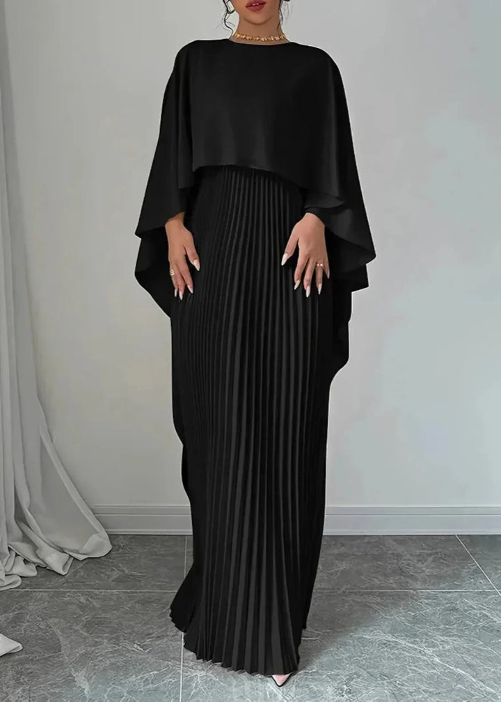 Makayla | Dames Trouwen Gasten Geplooide Cape Maxi Jurk