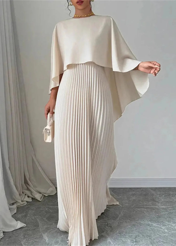 Makayla | Dames Trouwen Gasten Geplooide Cape Maxi Jurk