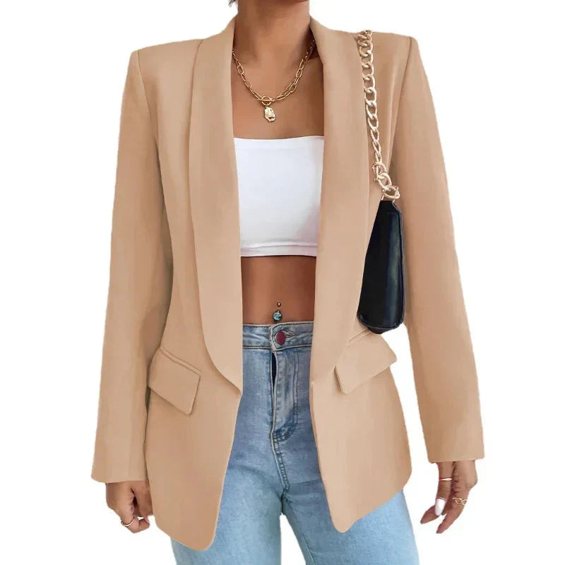 Dames Blazer met Open Voorkant en Lange Lengte