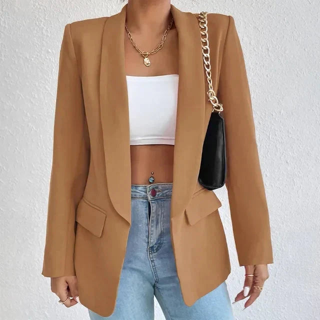 Dames Blazer met Open Voorkant en Lange Lengte