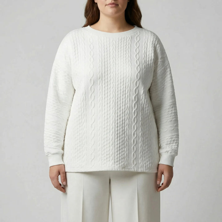 Dames Kabelgebreide Pullover met Ronde Hals en Relaxte Pasvorm