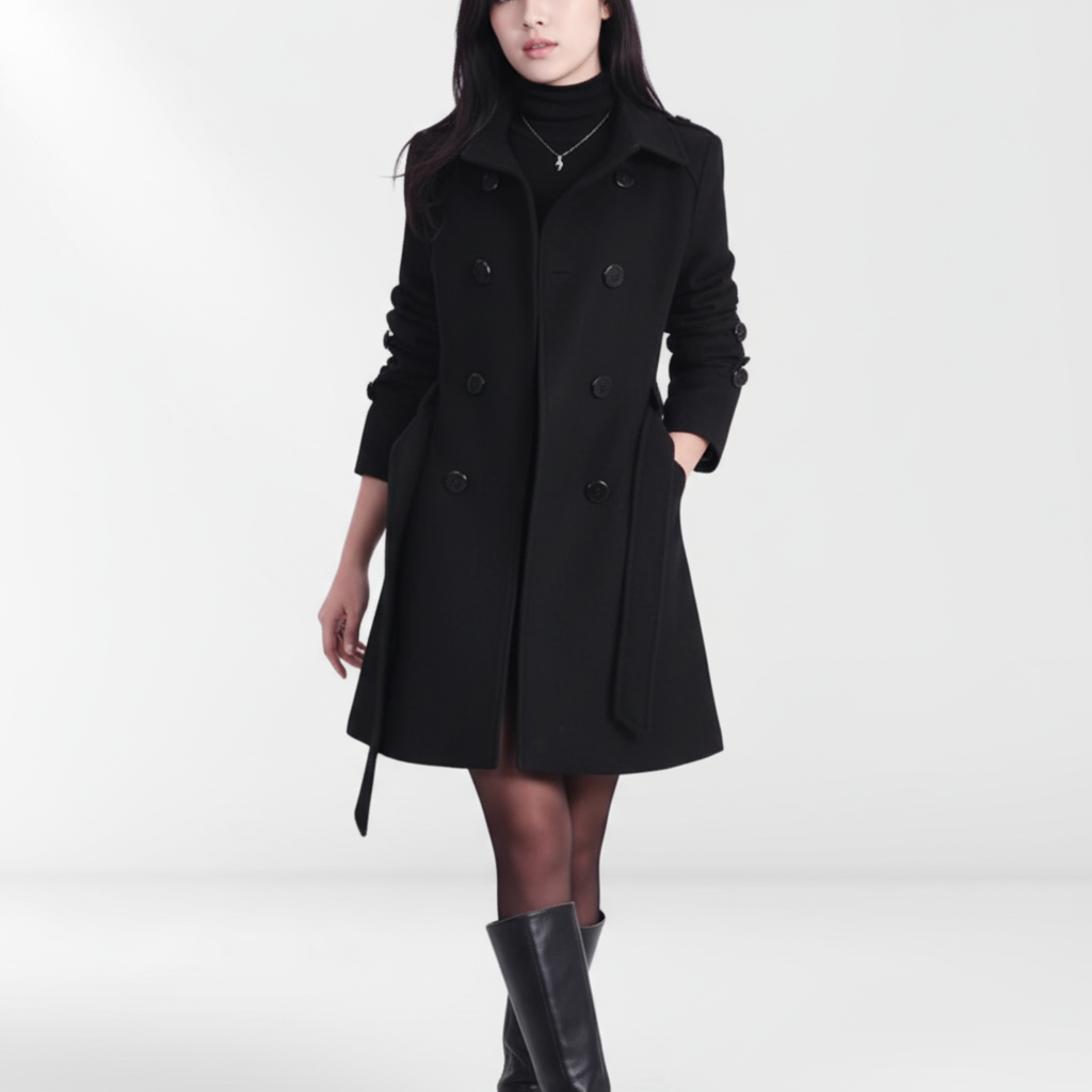 Dames Trenchcoat Dubbele Rij Knopen met Afneembare Riem