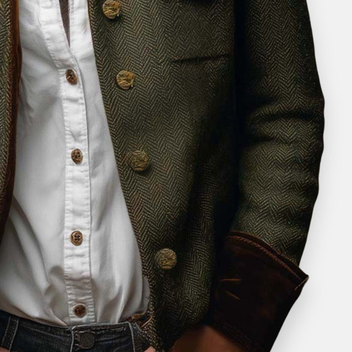 Dames Tweed Jas met Fluwelen Details en Getailleerde Pasvorm