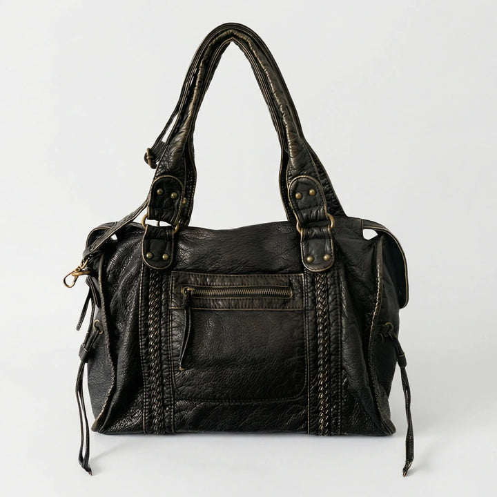 Compacte Schoudertas met Ritssluiting en Gevlochten Details
