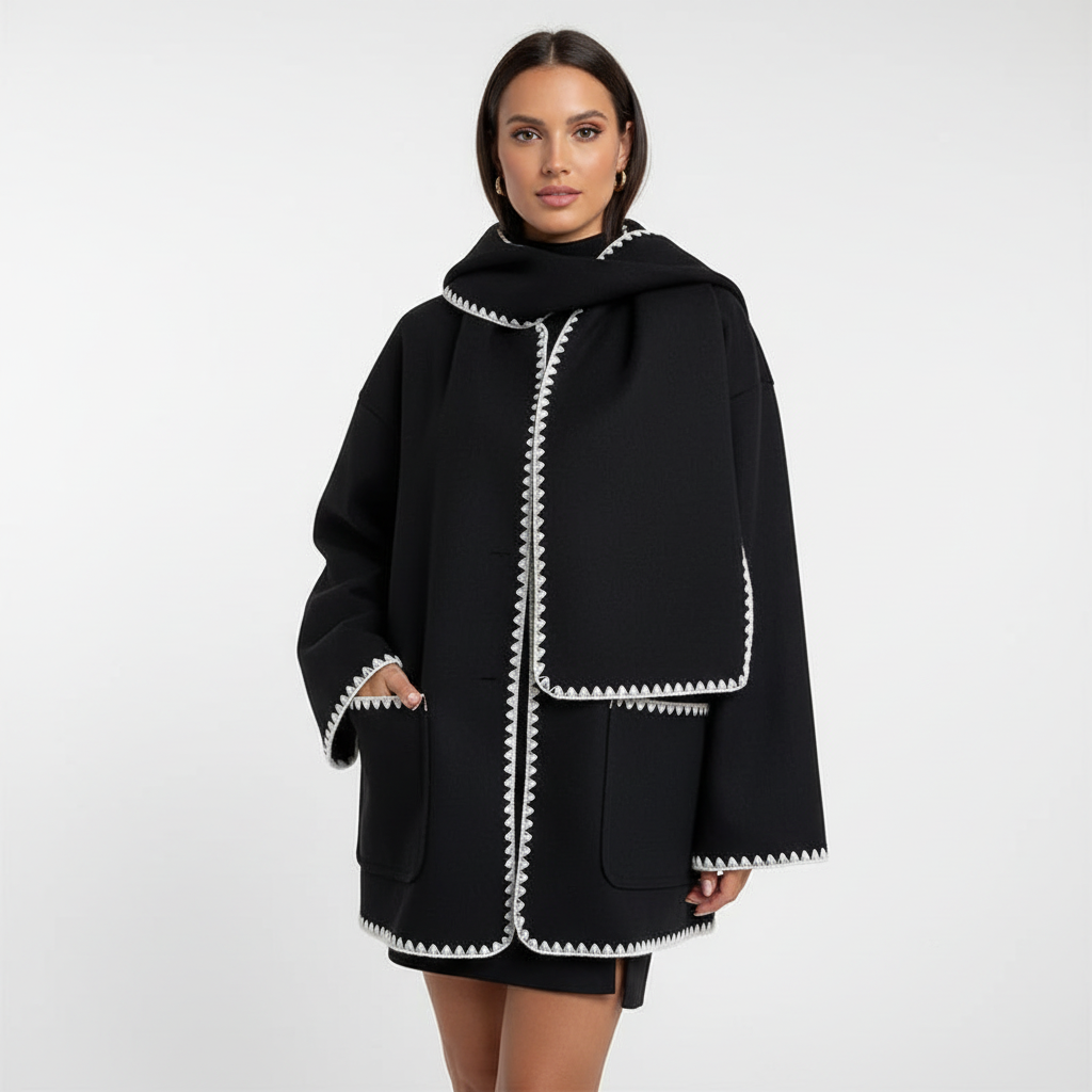 Dames Lange Jas met Capuchon en Contrastbies