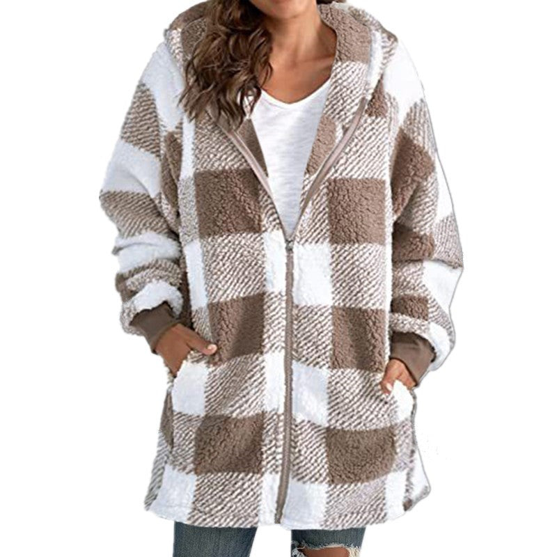 Arabella - Geruite Fleece Lange Mouwen Gewatteerde Jas