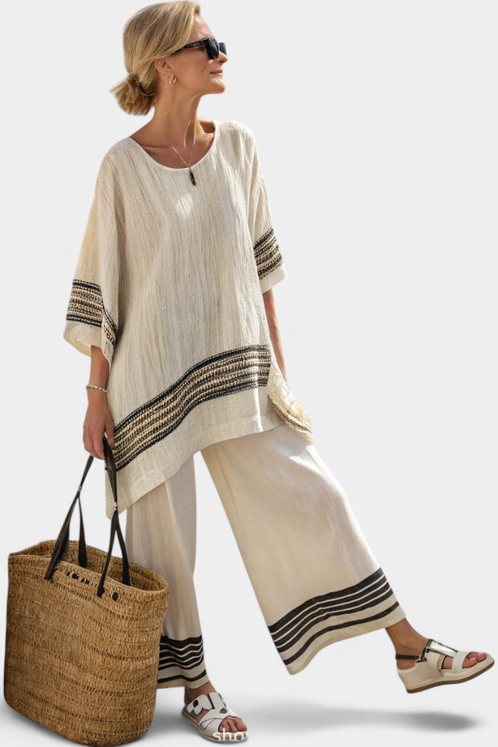 Harlowe | Elegante Zwartgestreepte Linnen Top & Vloeiende Broek
