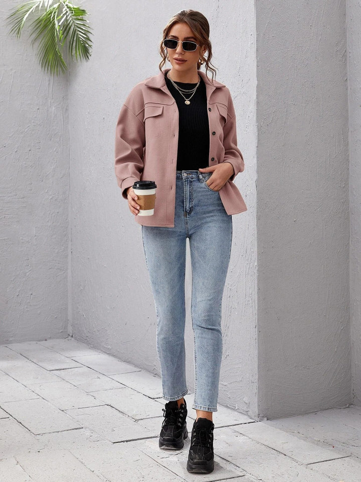 Dames Oversized Shacket met Knoopsluiting en Borstzakken