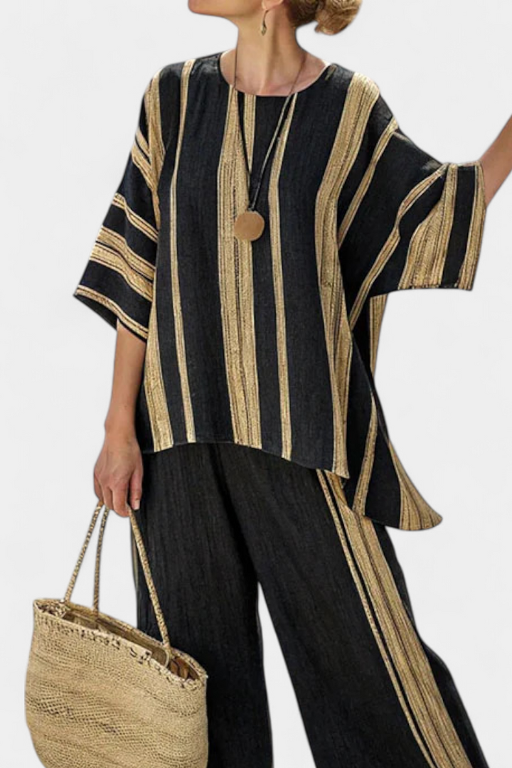 Calden | Comfortabele Oversized Gestreepte Top & Ontspannen Linnen Broek