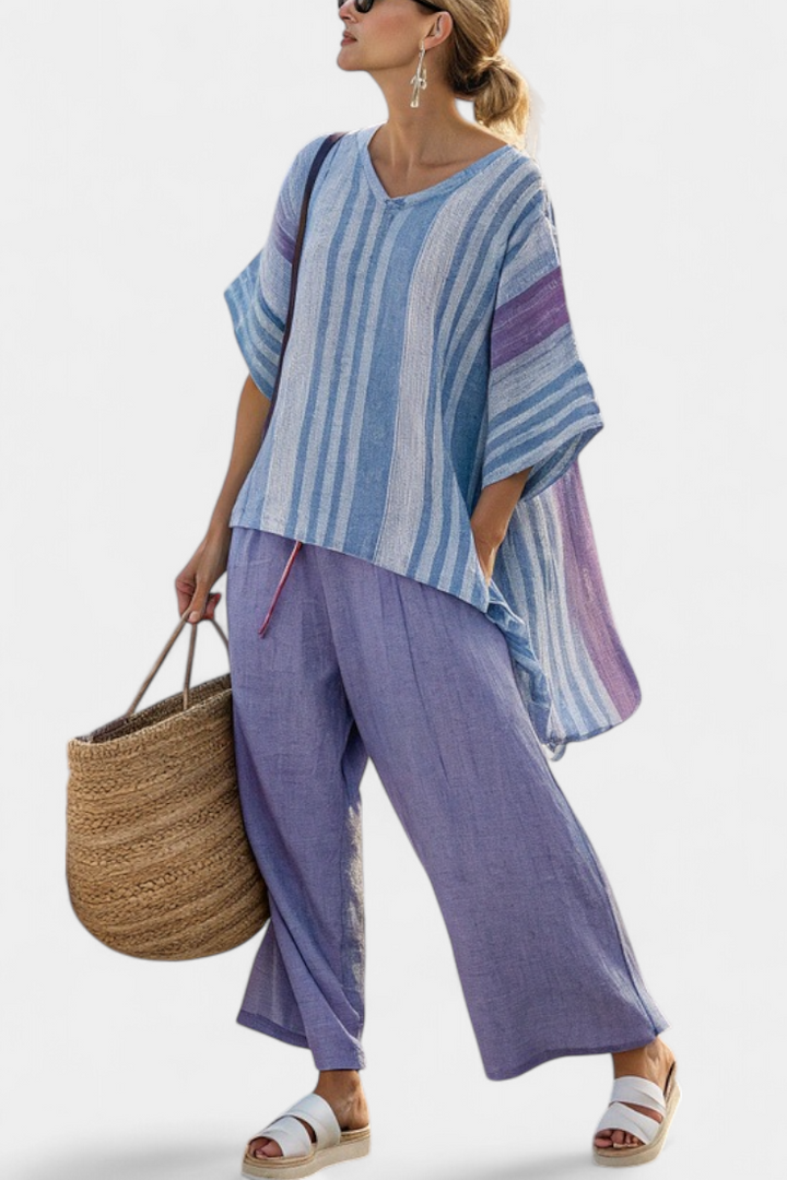 Zellora | Elegante Lavendel & Luchtblauwe Top & Linnen Broek