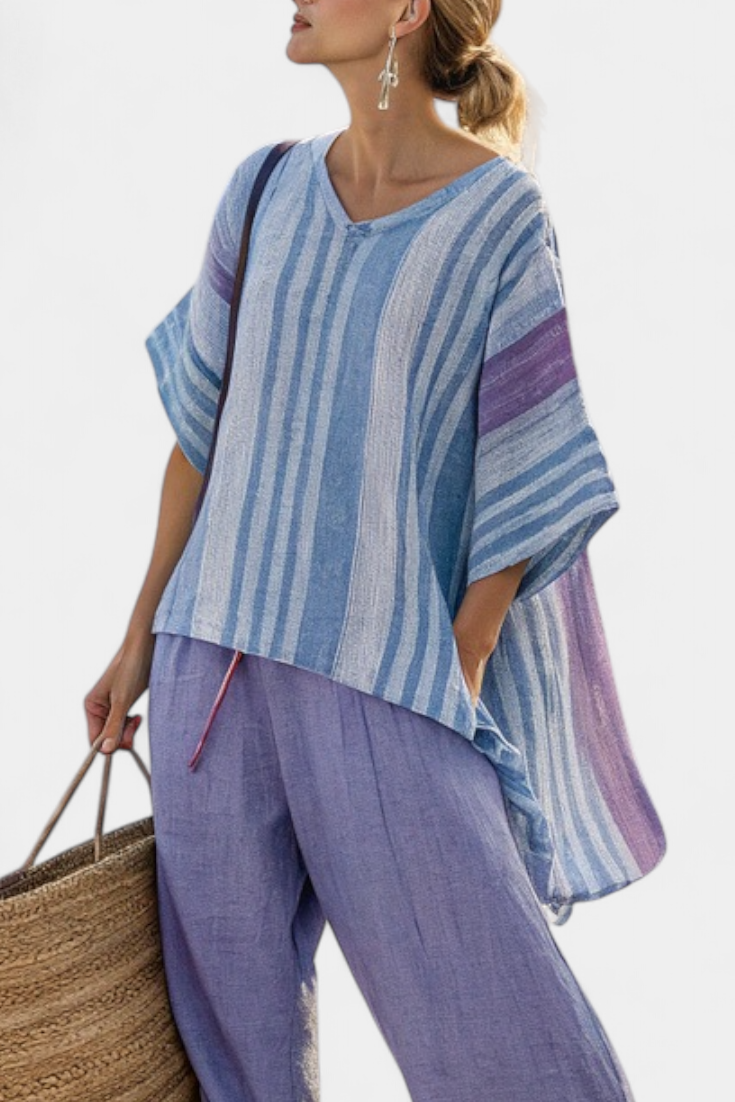 Zellora | Elegante Lavendel & Luchtblauwe Top & Linnen Broek
