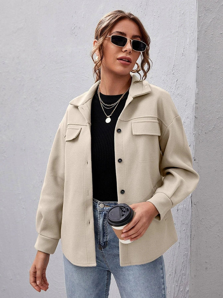 Dames Oversized Shacket met Knoopsluiting en Borstzakken