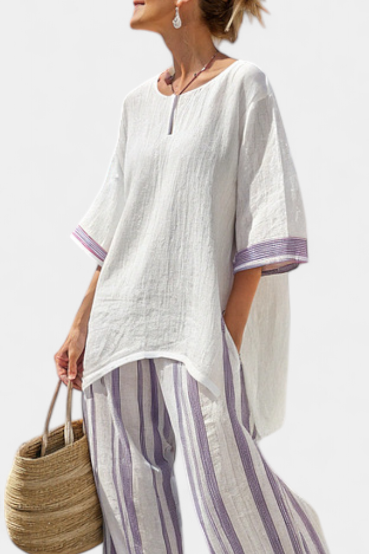 Luxmere | Comfortabele Relaxed Blouse & Gestreepte Bamboobroek
