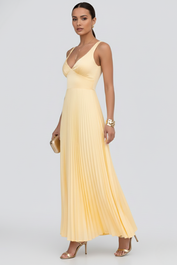 Fiona | Dames V-hals Plissé Rok Maxi Jurk