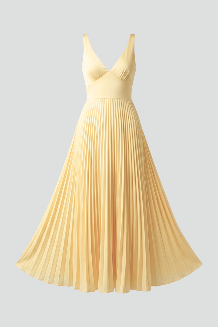 Fiona | Dames V-hals Plissé Rok Maxi Jurk
