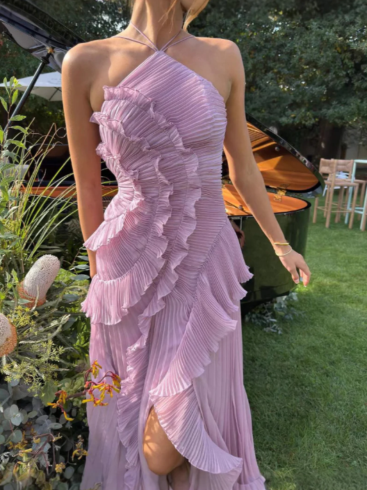 Paige | Vrouwen Plissé Ruffle Halter Midi Jurk