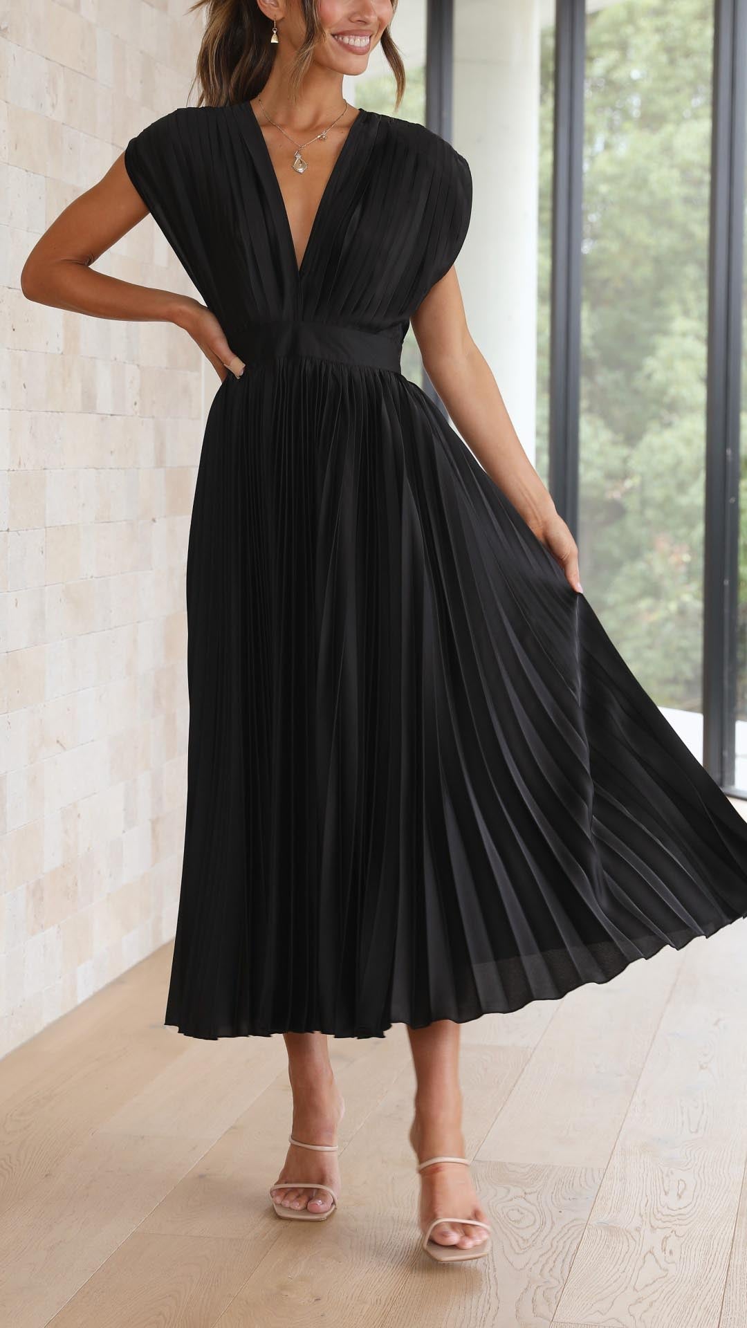 Ella | Dames Klassieke Plissé Maxi Jurk