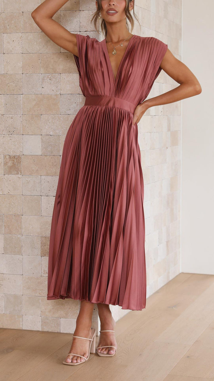 Ella | Dames Klassieke Plissé Maxi Jurk