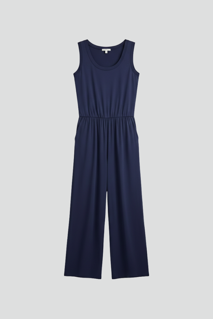 Emma | Dames Ronde Hals Elastische Taille Wijde Pijpen Jumpsuit