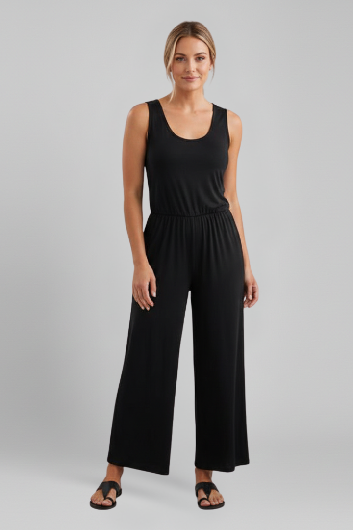 Emma | Dames Ronde Hals Elastische Taille Wijde Pijpen Jumpsuit