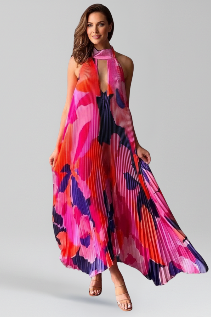 Payton | Dames Mouwloze Plissé Rok Maxi Jurk