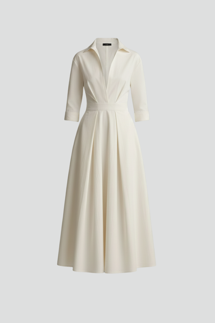 Sarah | Dames Midi Jurk met Knopen en Kraag