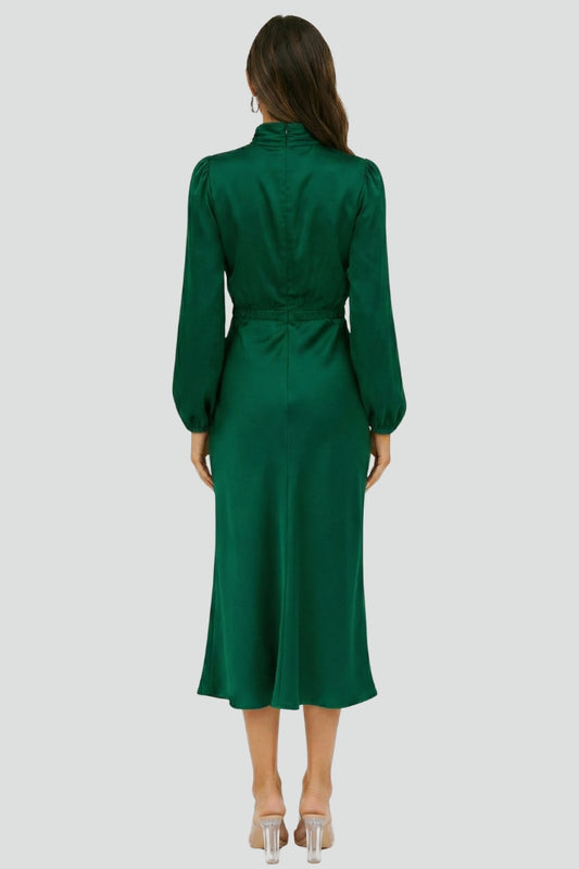 Sophia | Dames Hoge Hals Lange Mouw Midi Jurk