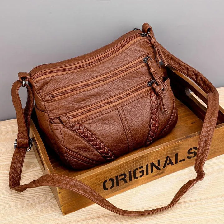 Dames Leren Handtas met Gouden Handvatten
