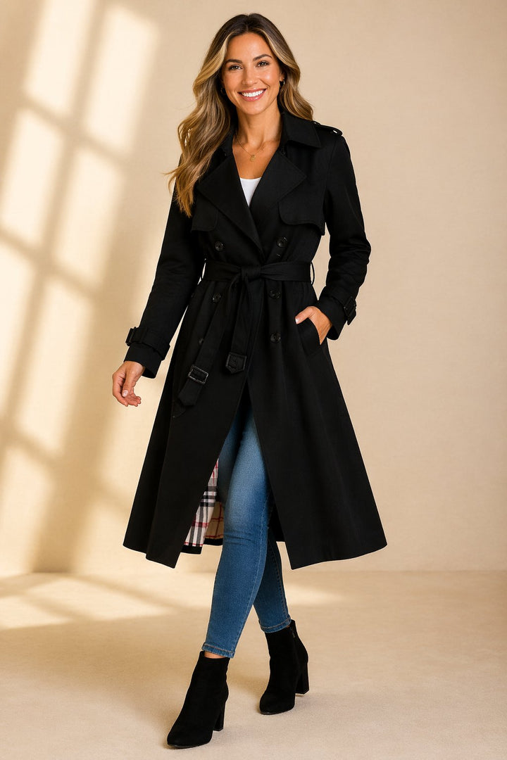Dames Lange Trenchcoat Dubbelrij met Ceintuur