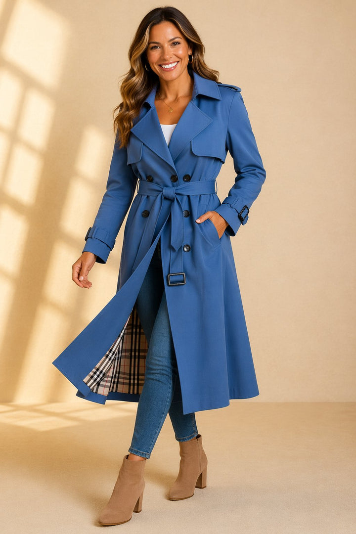 Dames Lange Trenchcoat Dubbelrij met Ceintuur