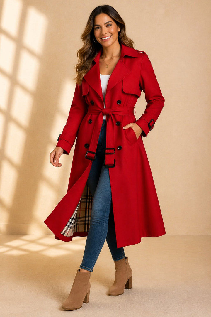 Dames Lange Trenchcoat Dubbelrij met Ceintuur