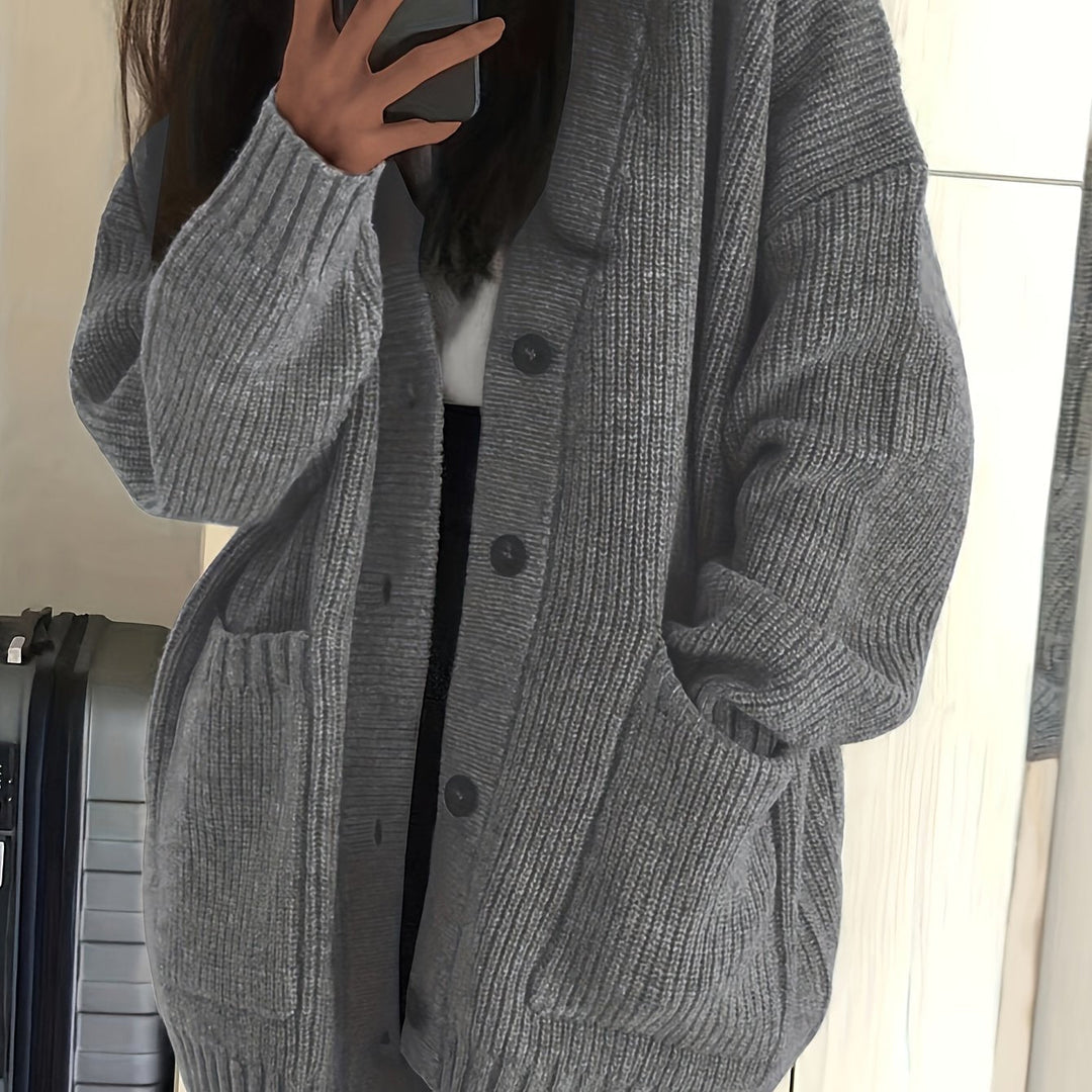 Dames Relaxed Cardigan met Knoopsluiting en Zakken