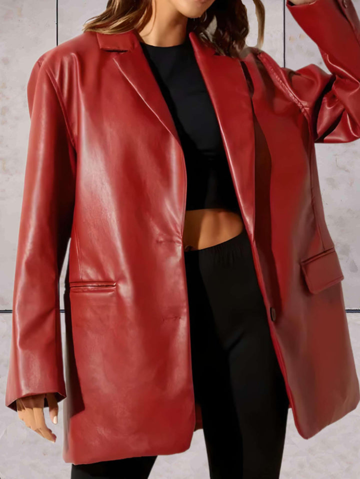 Dames Oversized Leren Blazer met Lange Pasvorm
