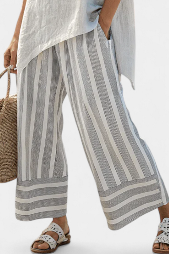 Talvora | Elegante Asymmetrische Blouse & Gestreepte Broek