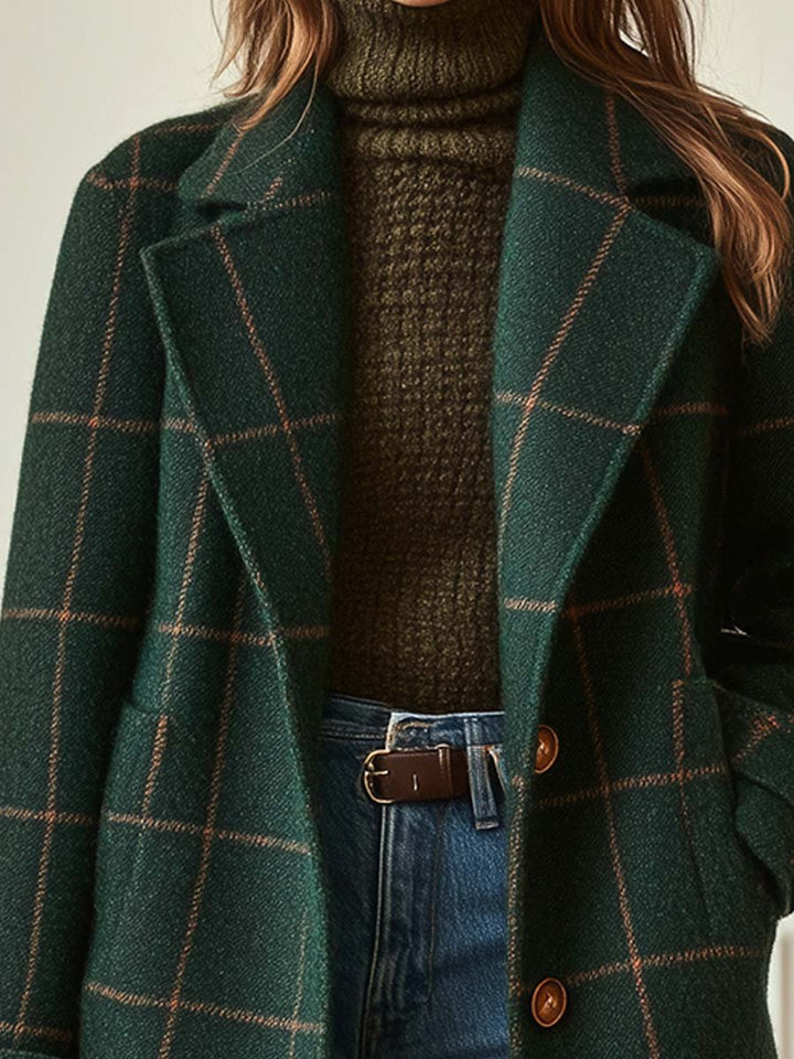 Dames Retro Revers Ruit Tweed Jas